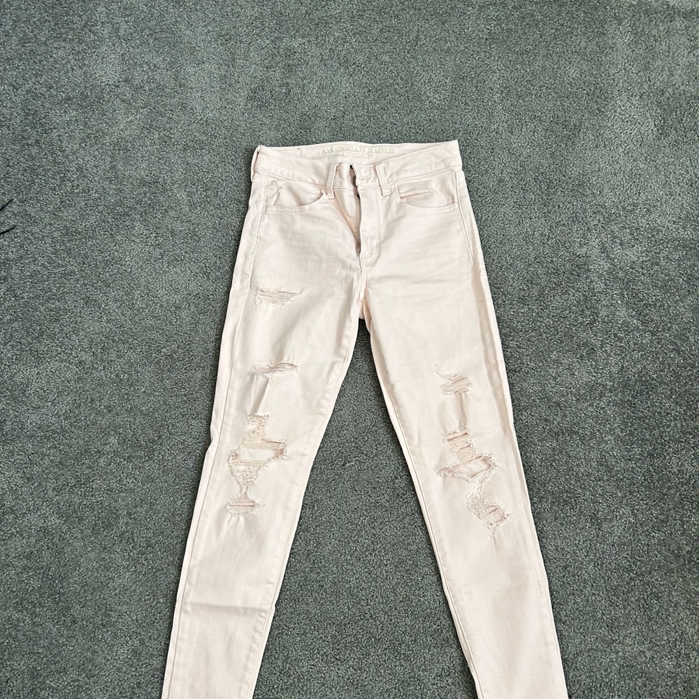 Women's Distressed Cream Jeans
